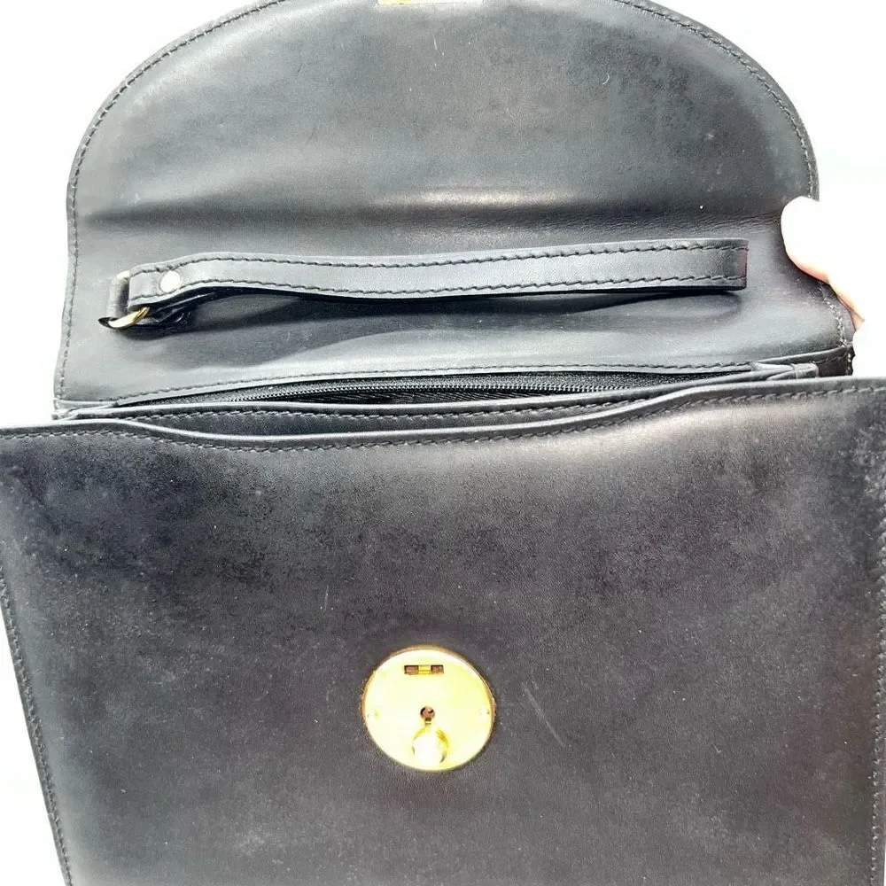 Gucci Vintage Black Leather Padlock Clutch Gold Tone Hardware